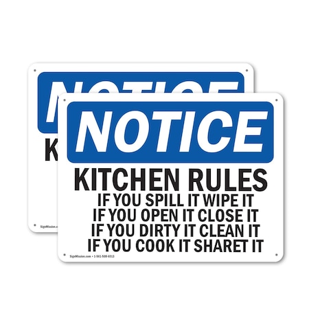Signmission Kitchen Rules If You Spill It Wipe It If, 14 in W x Rectangle, Aluminum OS-2PACK-NS-A-1014-L-13908